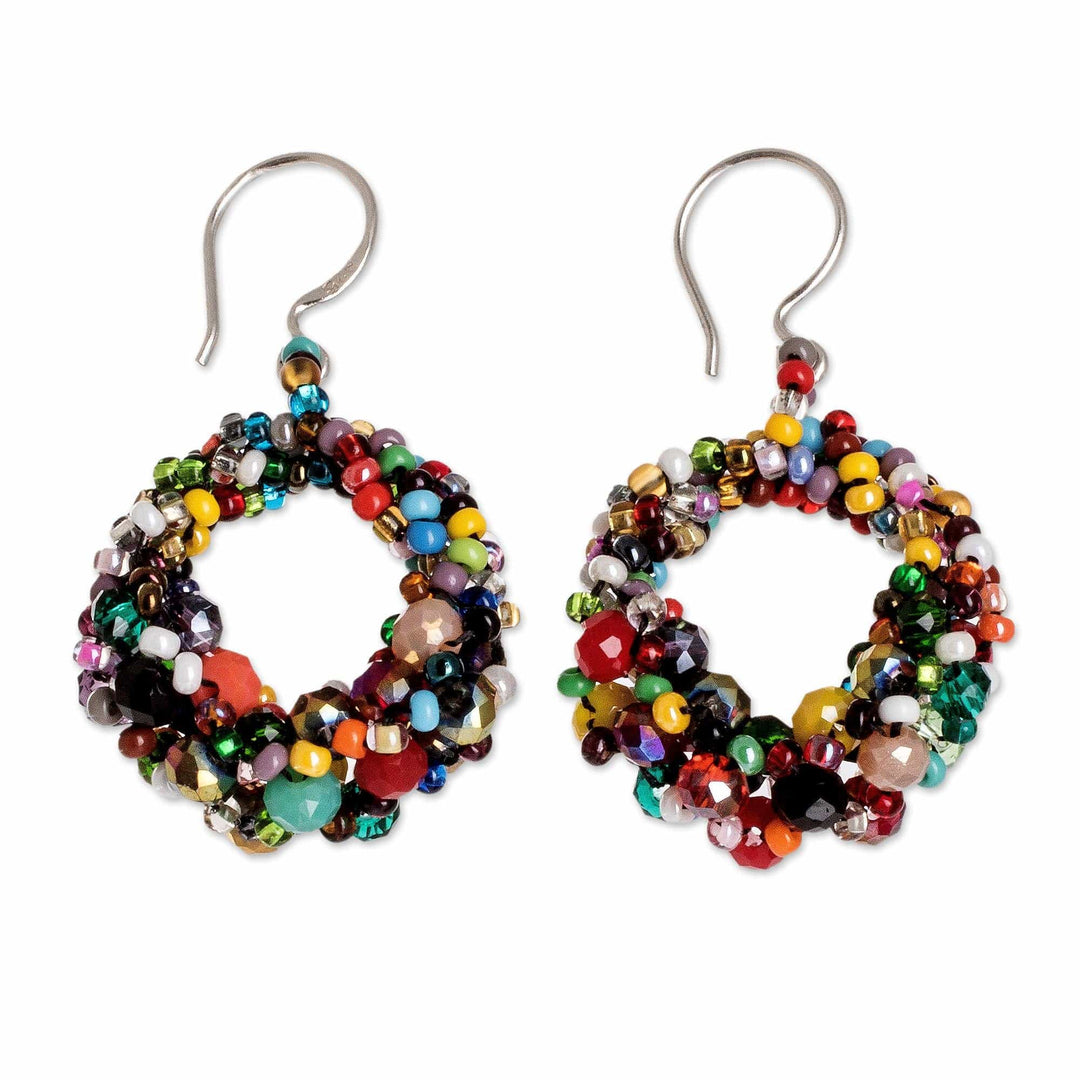 Multicolored Glass Bead and Crystal Circular Dangle Earrings - Bauble Happiness