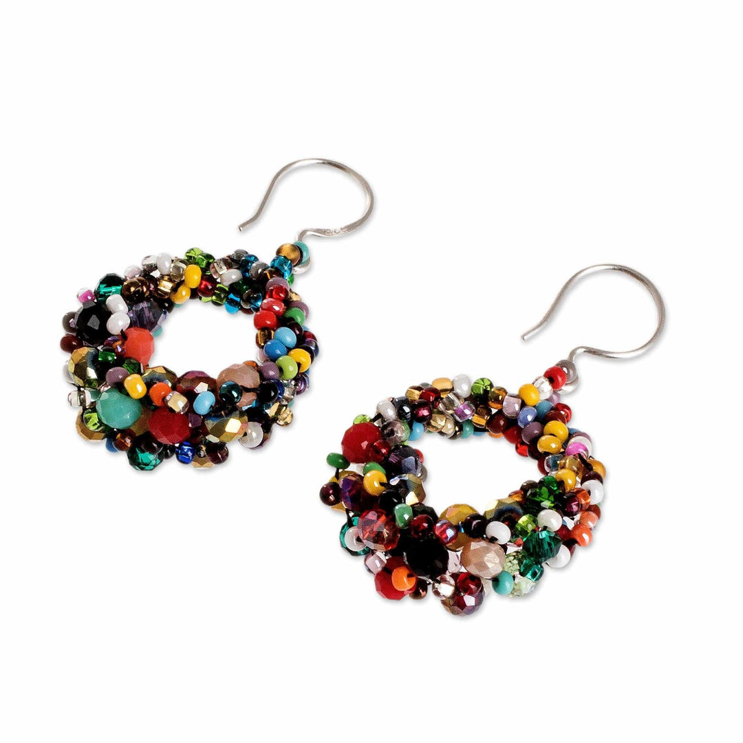 Multicolored Glass Bead and Crystal Circular Dangle Earrings - Bauble Happiness