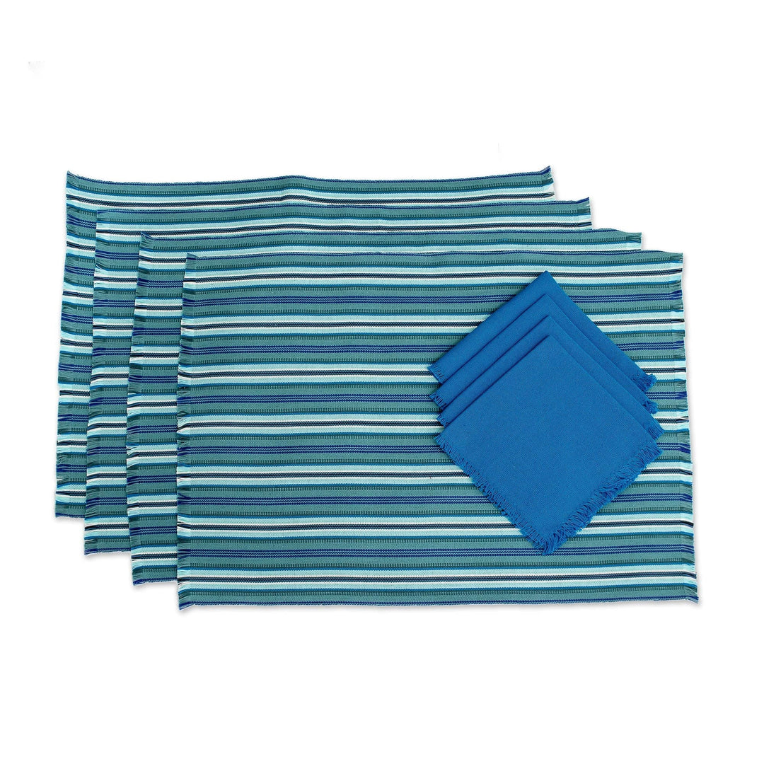 Handwoven Guatemalan Cotton Placemats & Napkins (set for 4) - Sandy Shore