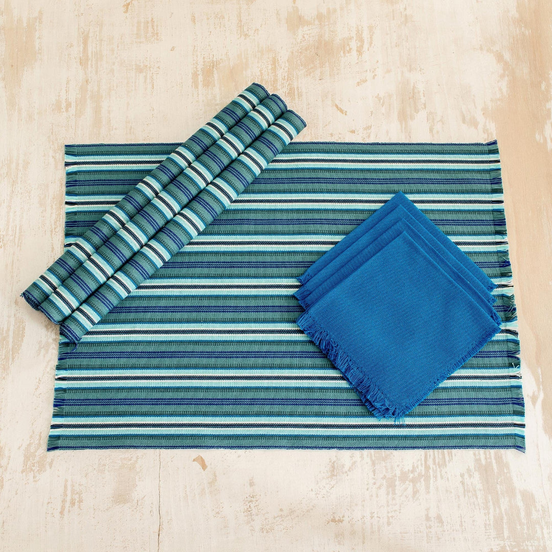 Handwoven Guatemalan Cotton Placemats & Napkins (set for 4) - Sandy Shore