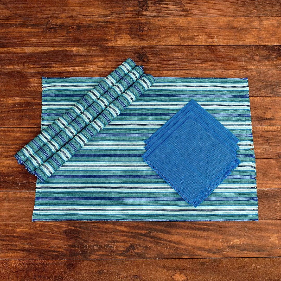 Handwoven Guatemalan Cotton Placemats & Napkins (set for 4) - Sandy Shore