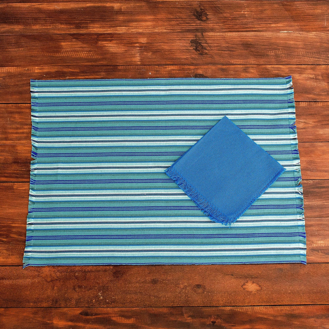 Handwoven Guatemalan Cotton Placemats & Napkins (set for 4) - Sandy Shore
