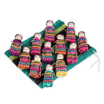 12 Guatemala Handcrafted Cotton Worry Doll Figurines - A Dozen Friends