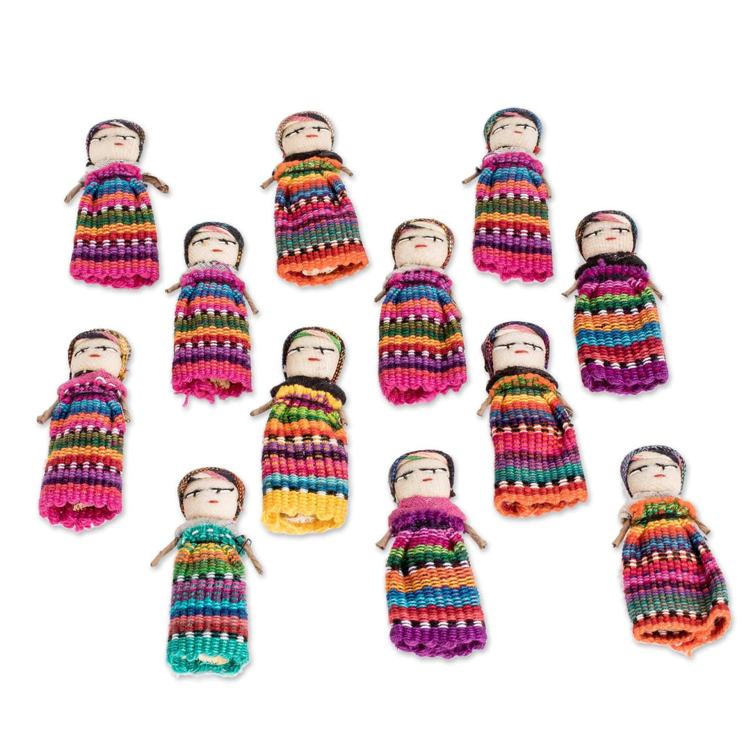 12 Guatemala Handcrafted Cotton Worry Doll Figurines - A Dozen Friends