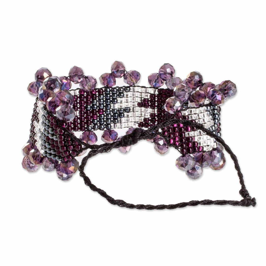 Beaded Wristband Bracelet in Purple Tones - Violet Diamonds