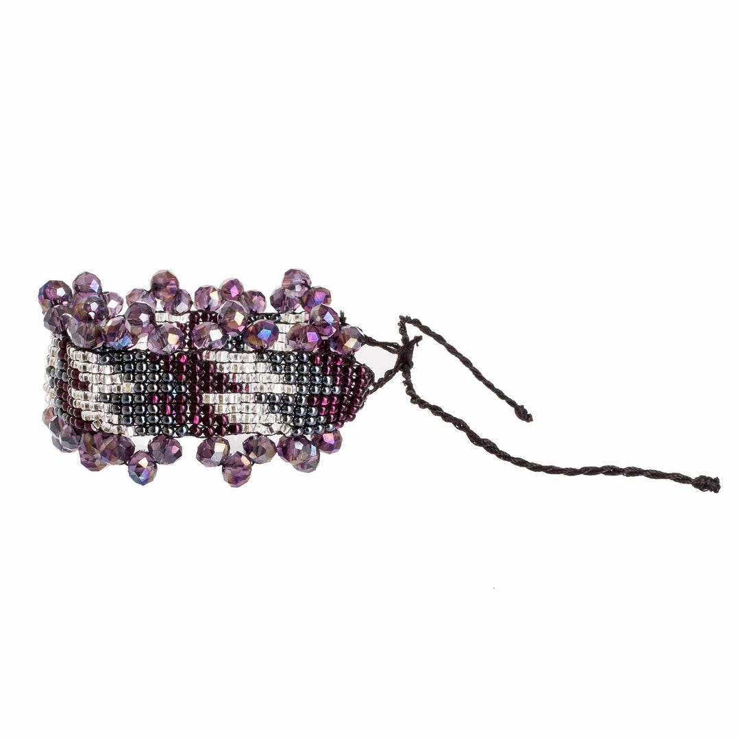 Beaded Wristband Bracelet in Purple Tones - Violet Diamonds