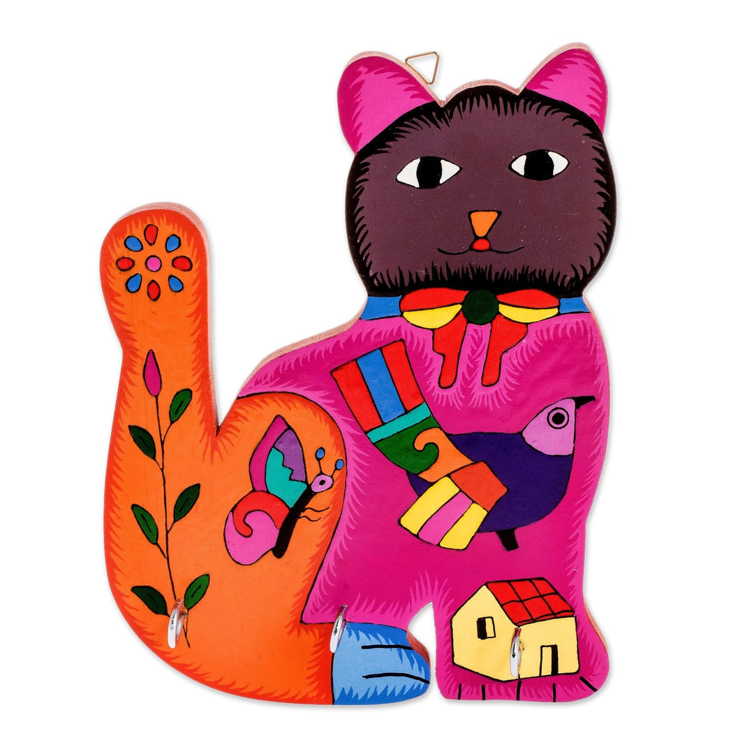 Wood Folk Art Key Rack - Pussycat