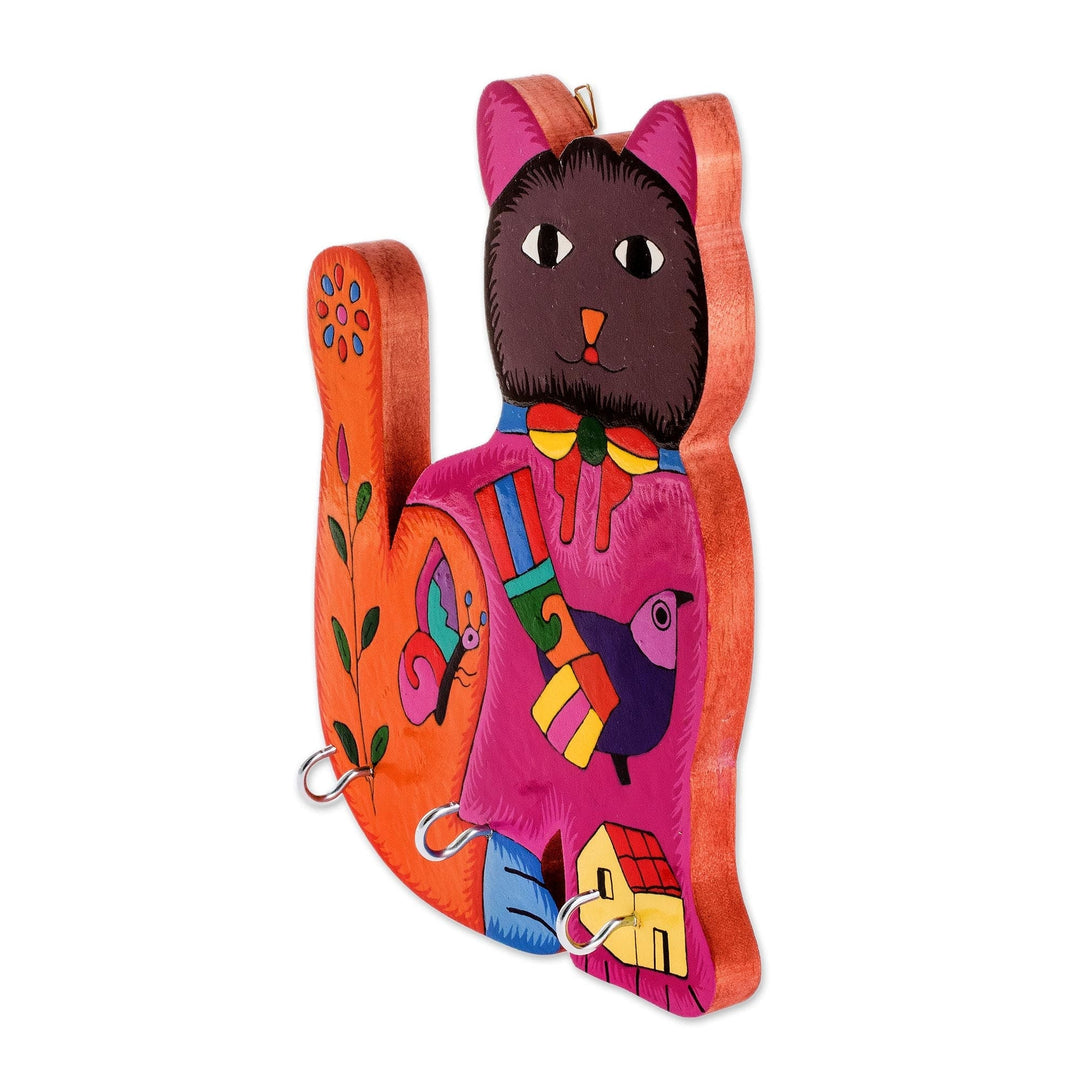 Wood Folk Art Key Rack - Pussycat