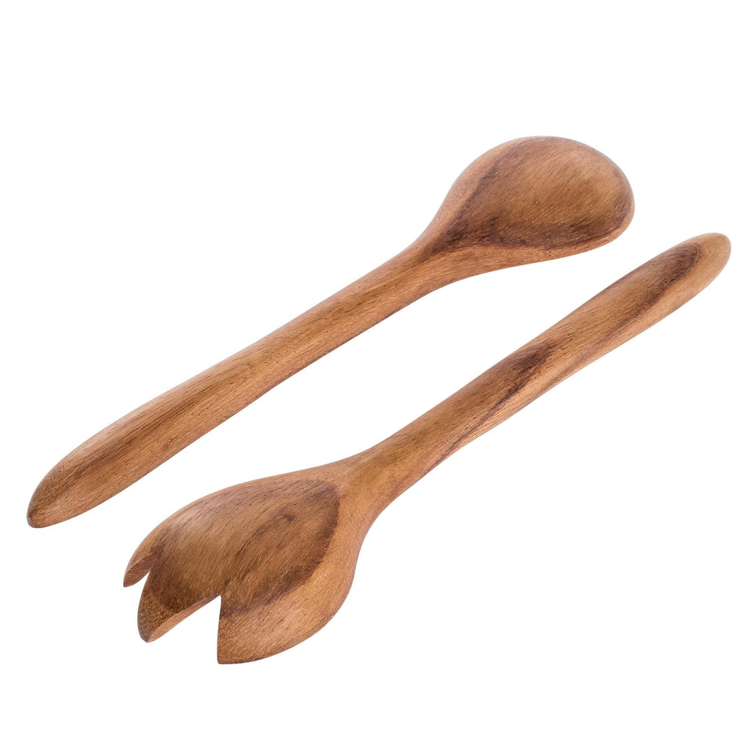 Artisan Crafted Teak Salad Servers (Pair) - Fresh Salad