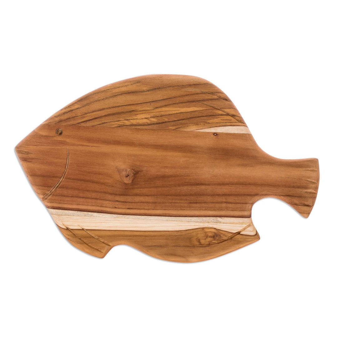 Natural Food Safe Teak Wood Cutting Board - Ocean Fish