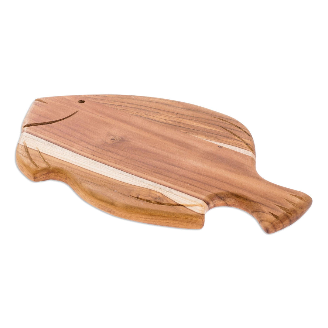 Natural Food Safe Teak Wood Cutting Board - Ocean Fish