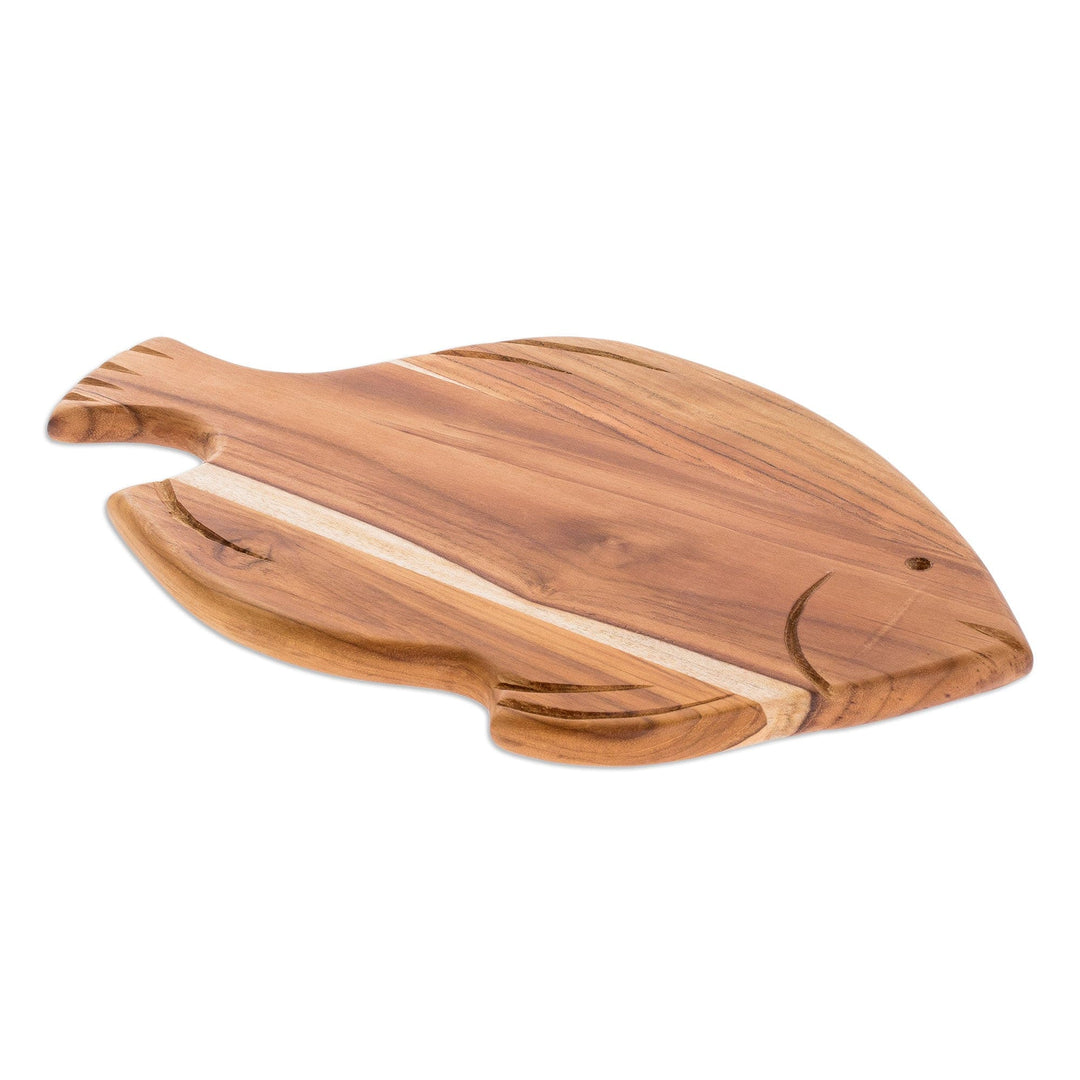 Natural Food Safe Teak Wood Cutting Board - Ocean Fish