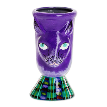 Handmade Purple Ceramic Planter - Top Cat in Purple