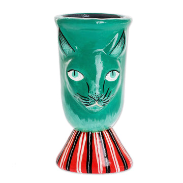 Handcrafted Ceramic Planter in Green - Top Cat in Green