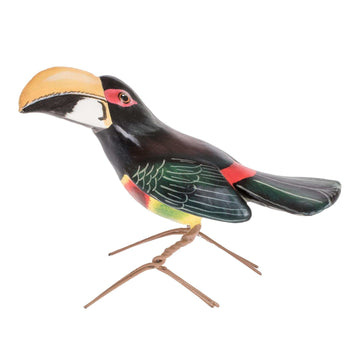 Hand-Painted Bird Figurine from Guatemala - Aracari Toucan