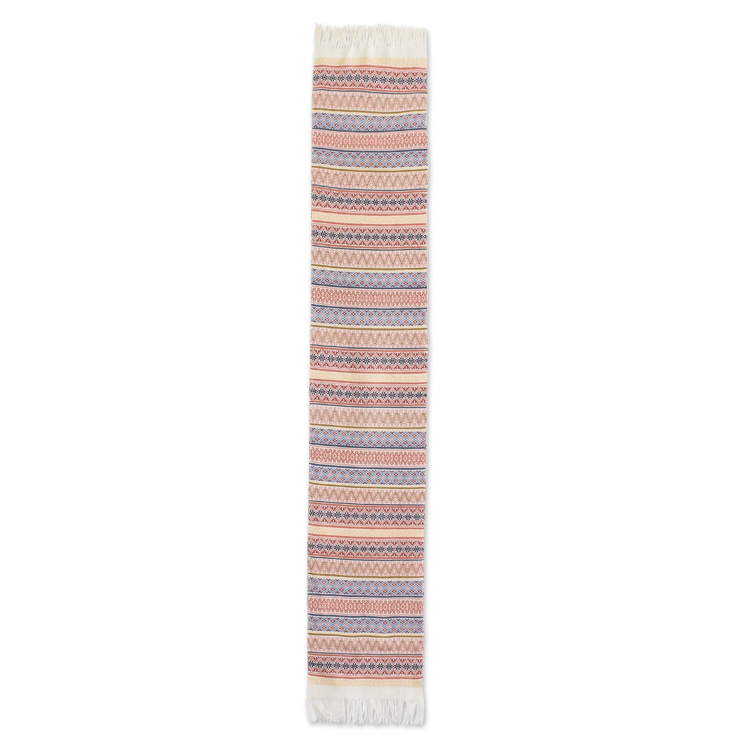 Handloomed Guatemalan Cotton Table Runner - Coral Cascade