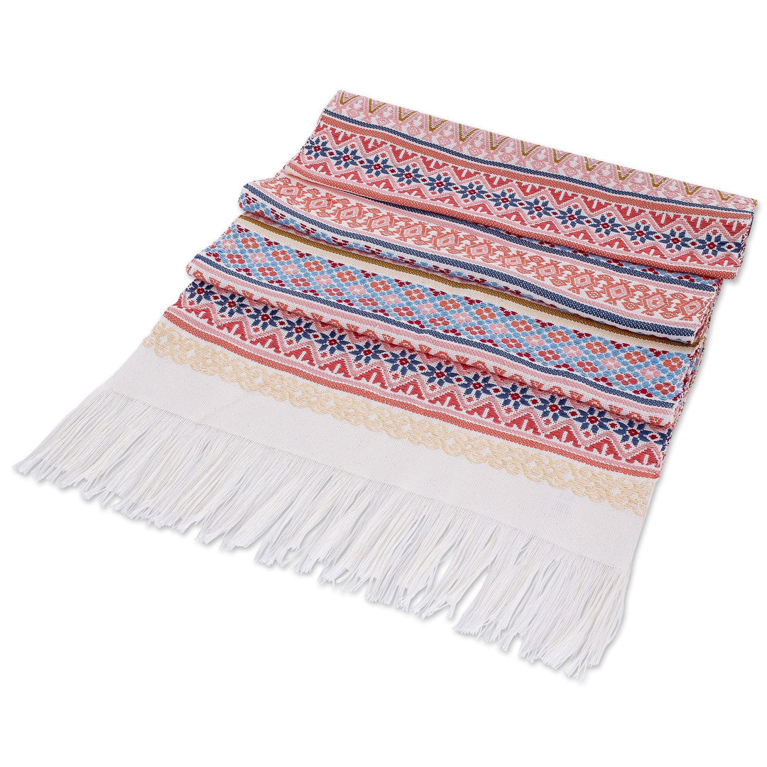 Handloomed Guatemalan Cotton Table Runner - Coral Cascade
