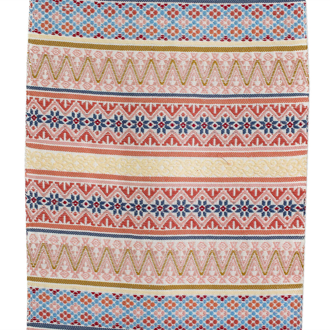 Handloomed Guatemalan Cotton Table Runner - Coral Cascade