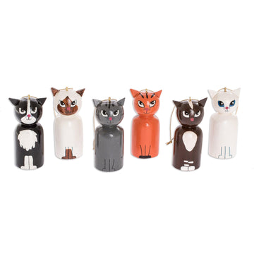 Wood Ornaments - Set of 6 - Cats' Holiday