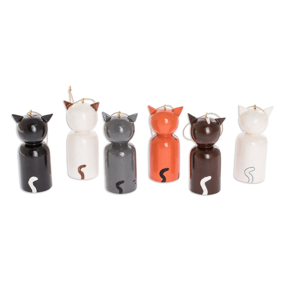 Wood Ornaments - Set of 6 - Cats' Holiday