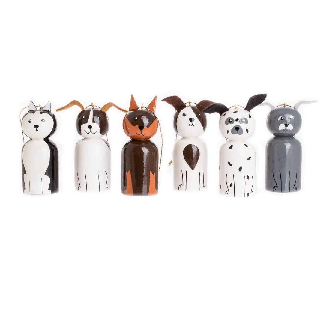 Hand-painted Reclaimed Wooden Ornaments (Set of 6) - Loyal Friends