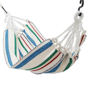 Striped Handwoven Recycled Cotton Blend Single Hammock - Relaxing Summer