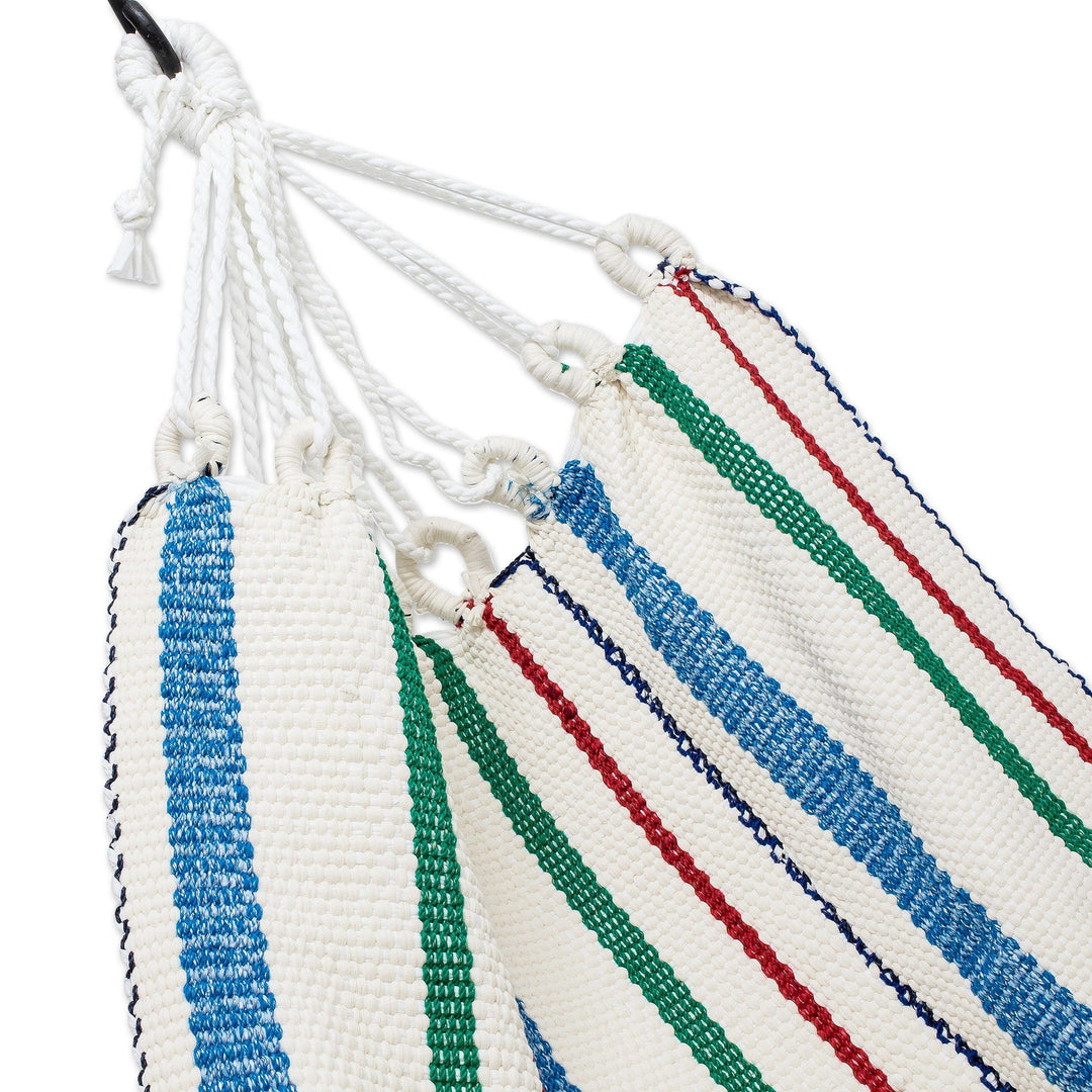Striped Handwoven Recycled Cotton Blend Single Hammock - Relaxing Summer