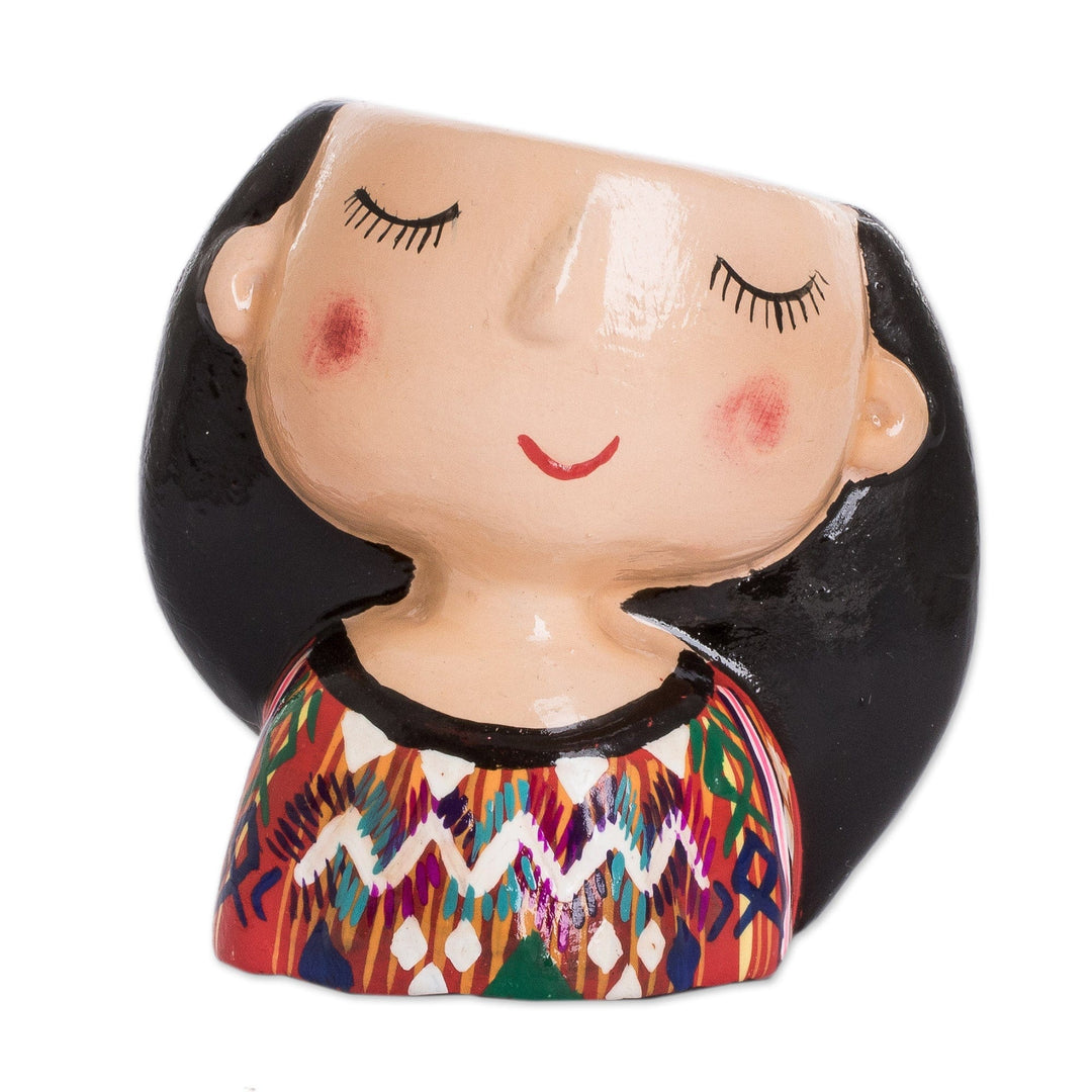 Handpainted Mini Ceramic Flower Pot in the Shape of a Woman - Julia Dreaming