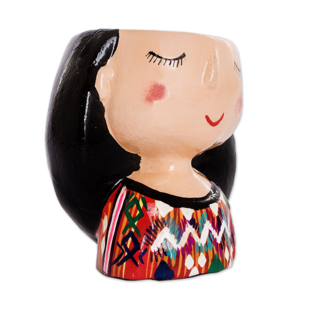 Handpainted Mini Ceramic Flower Pot in the Shape of a Woman - Julia Dreaming