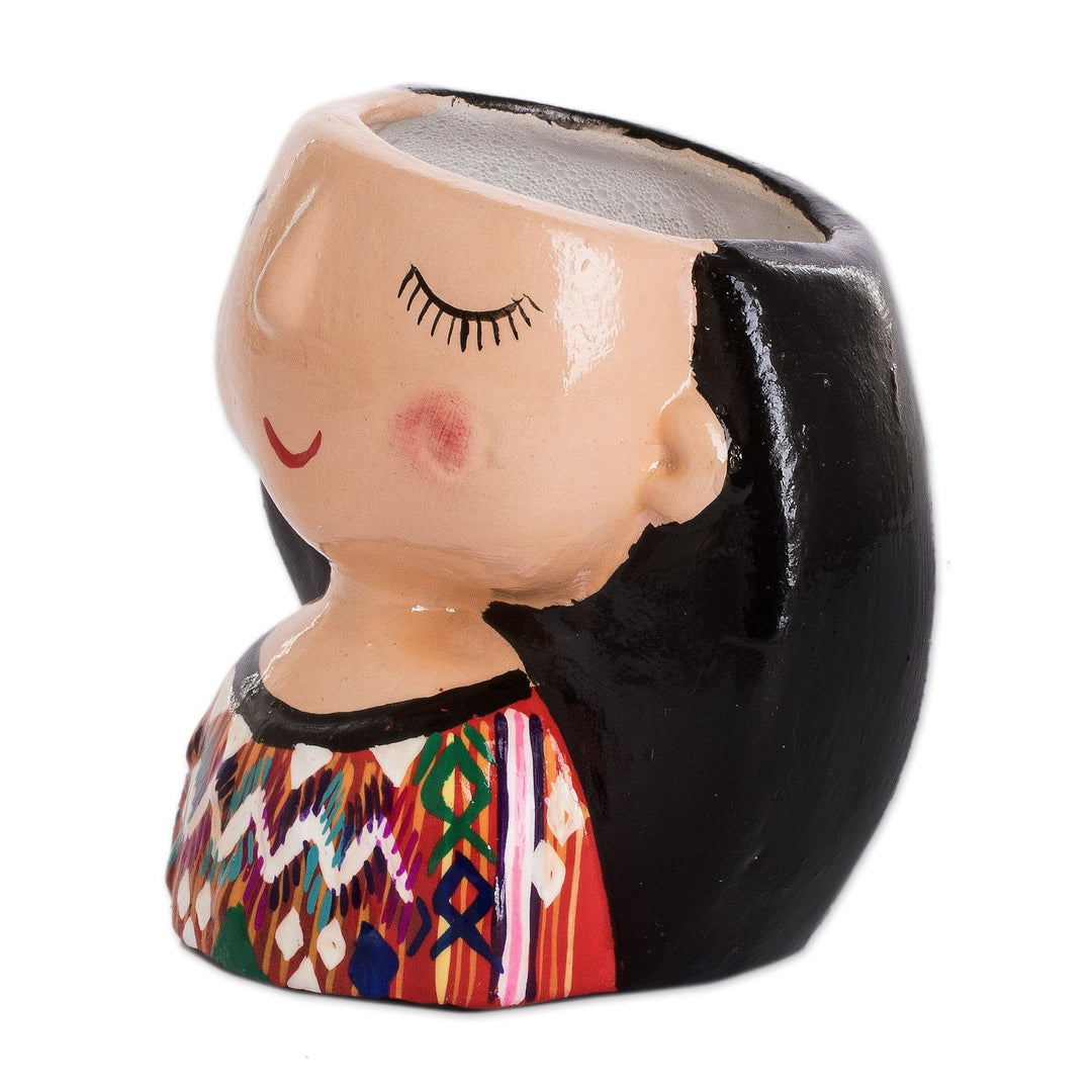 Handpainted Mini Ceramic Flower Pot in the Shape of a Woman - Julia Dreaming