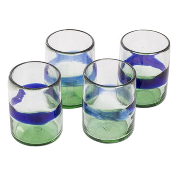 Artisan Crafted Juice Glasses with Blue Stripe - Pacifico