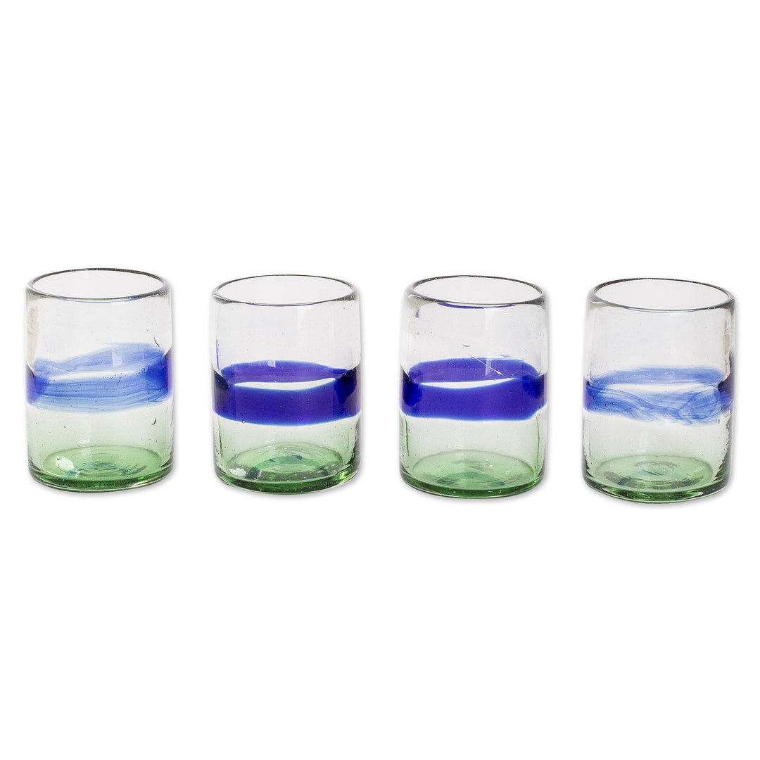 Artisan Crafted Juice Glasses with Blue Stripe - Pacifico