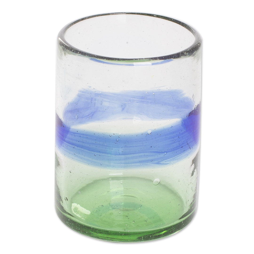 Artisan Crafted Juice Glasses with Blue Stripe - Pacifico
