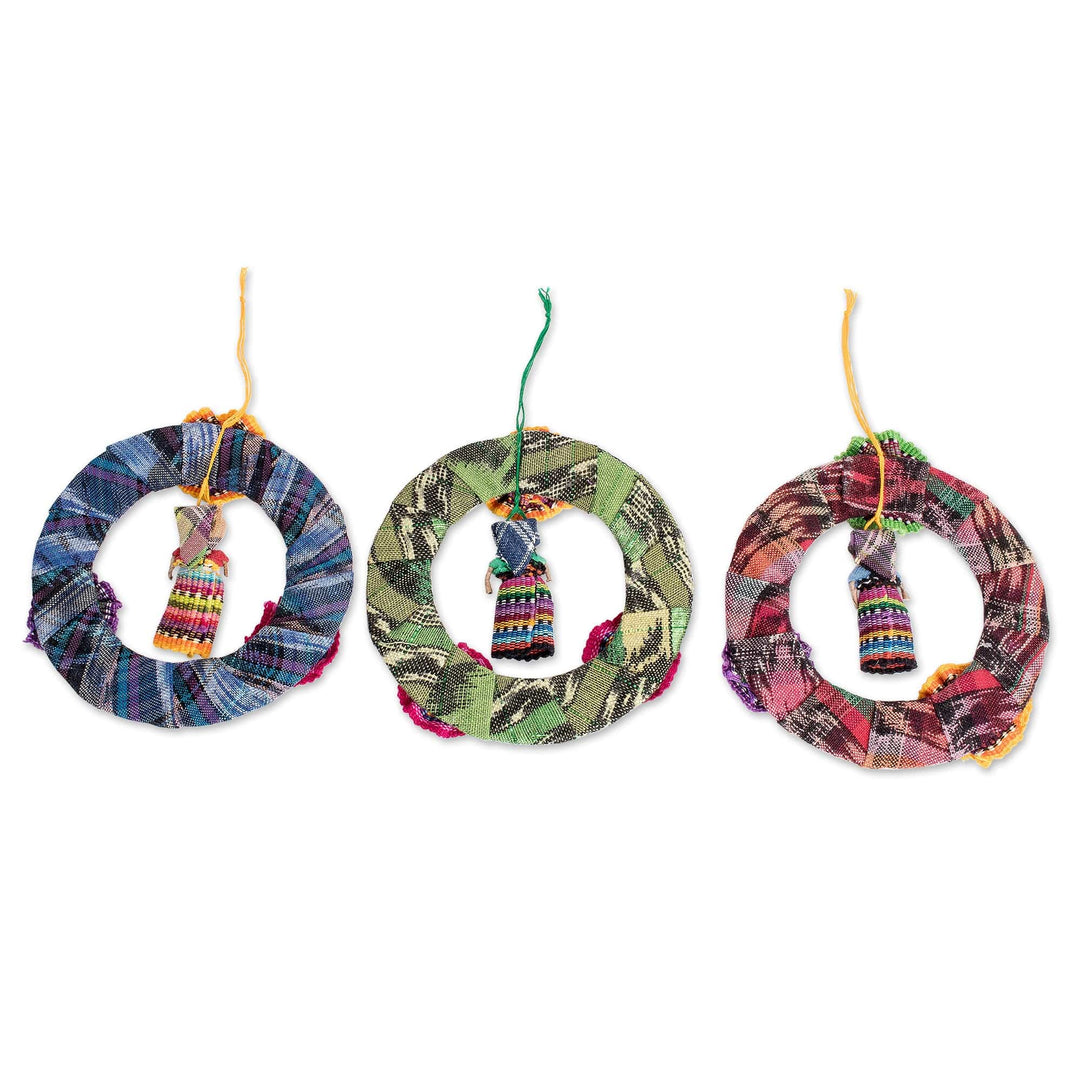 Guatemalan Set of 3 Handcrafted Cotton Doll Ornaments - Joyful Friends