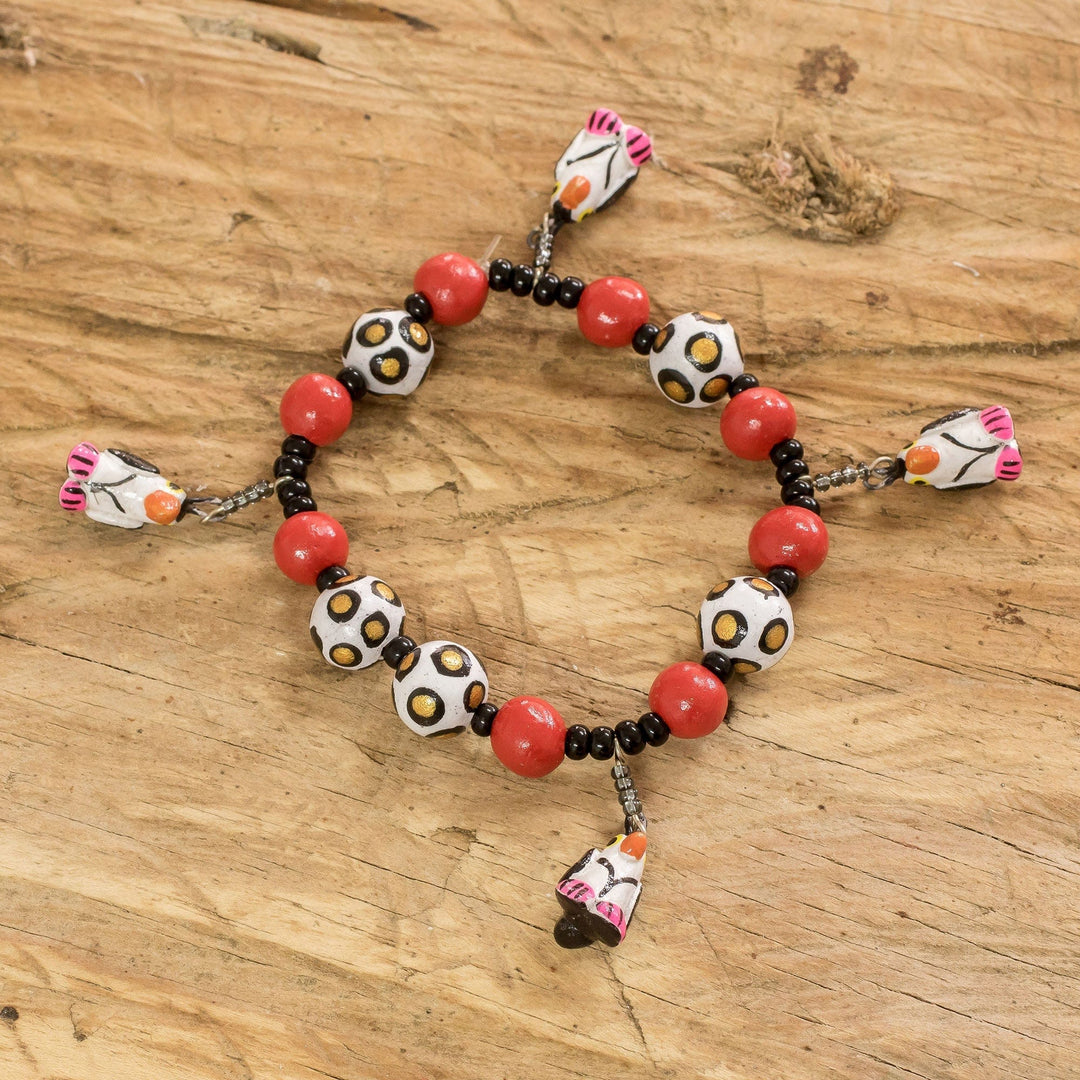 Handcrafted Ceramic Beaded Stretch Bracelet with Penguins - Dangling Penguins