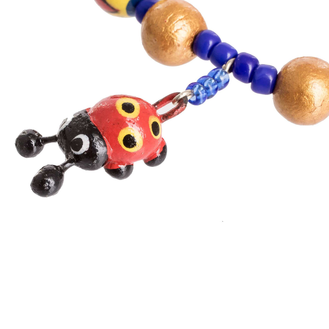 Handcrafted Ceramic Beaded Stretch Bracelet with Ladybugs - Cheerful Ladybugs