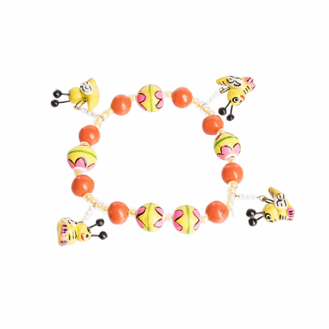 Ceramic Beaded Stretch Bracelet with Bees - Floral Honey