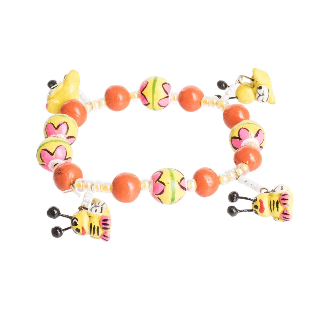 Ceramic Beaded Stretch Bracelet with Bees - Floral Honey