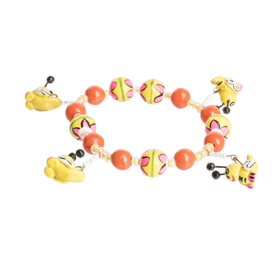 Ceramic Beaded Stretch Bracelet with Bees - Floral Honey
