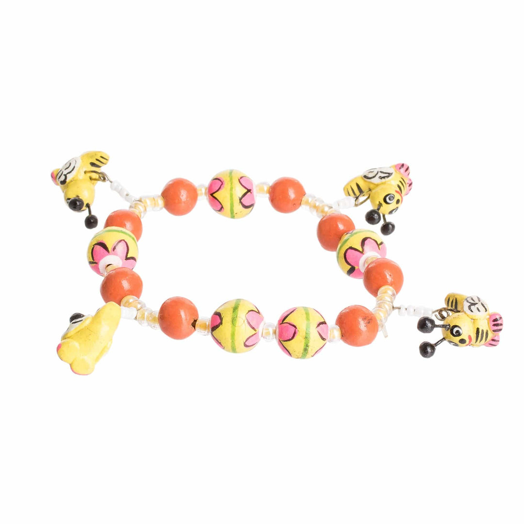 Ceramic Beaded Stretch Bracelet with Bees - Floral Honey