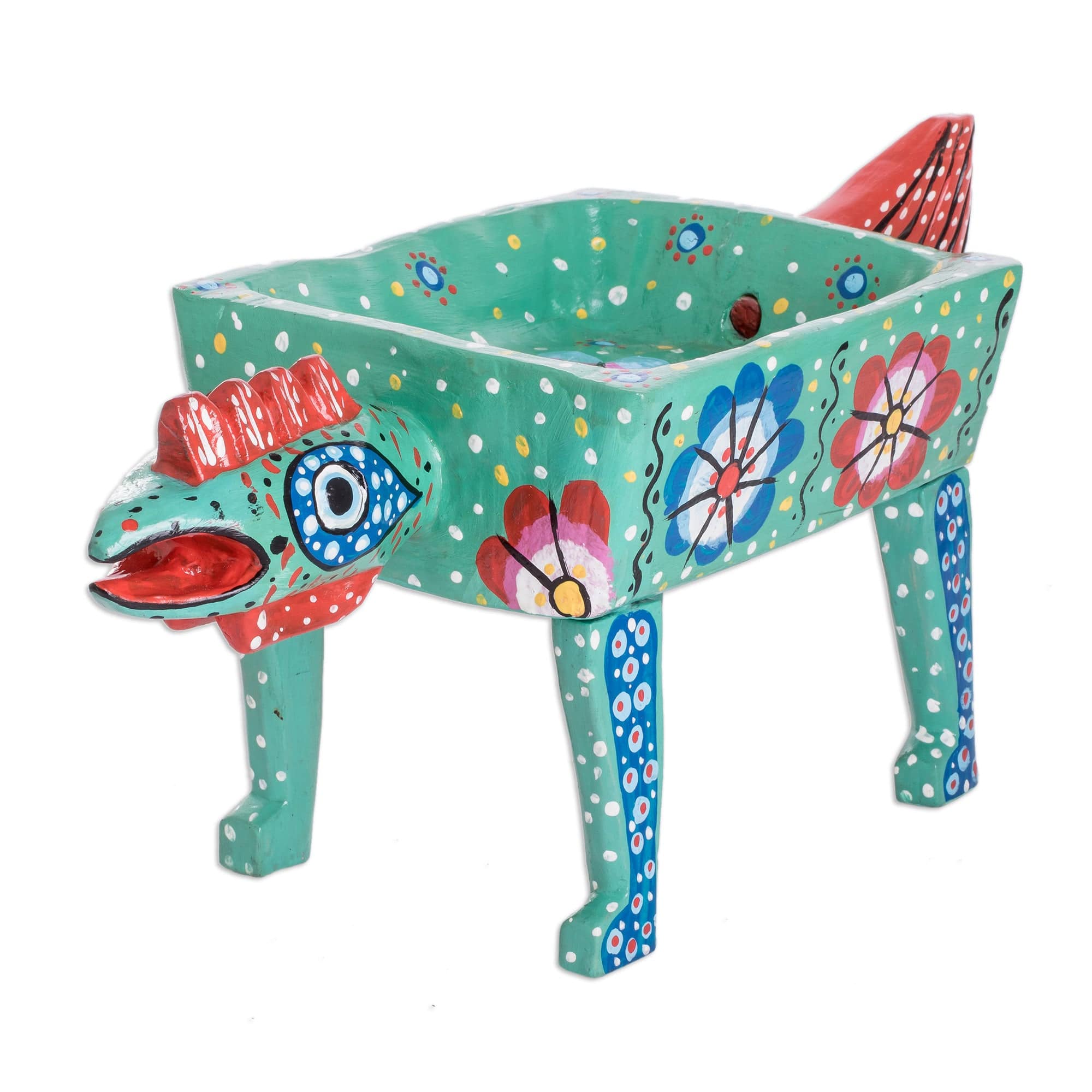 Hand Painted Wood Decorative Standing Bowl from Guatemala - Rooster wi ...