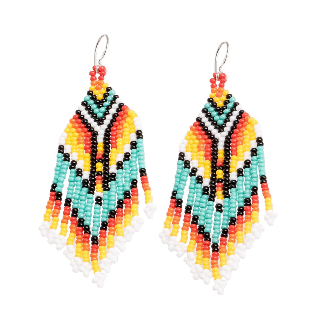 Multicolored Beaded Waterfall Earrings Handmade in Guatemala - Multicolor Tradition