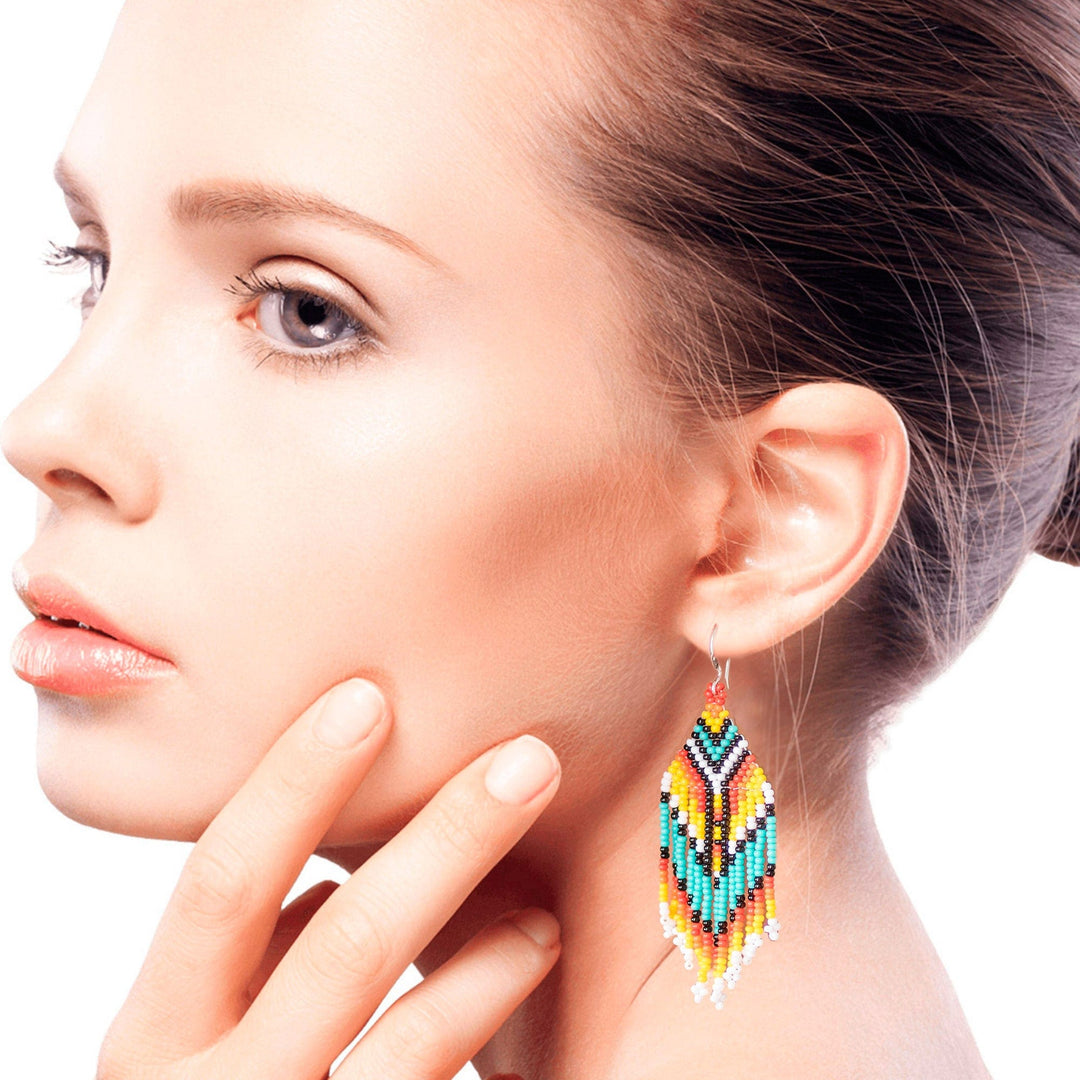 Multicolored Beaded Waterfall Earrings Handmade in Guatemala - Multicolor Tradition