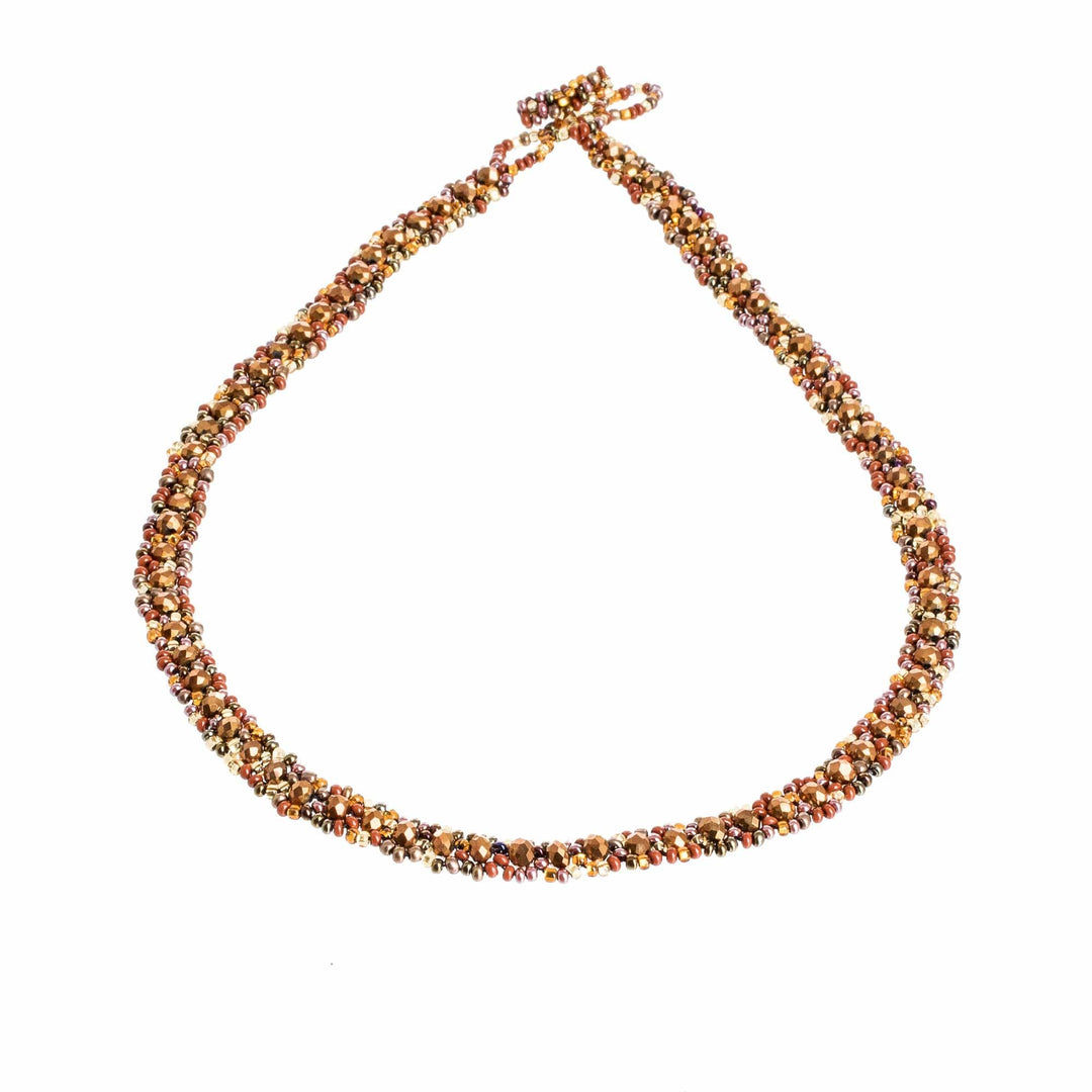 Glass and Crystal Beaded Necklace in Brown - Luminous Comet