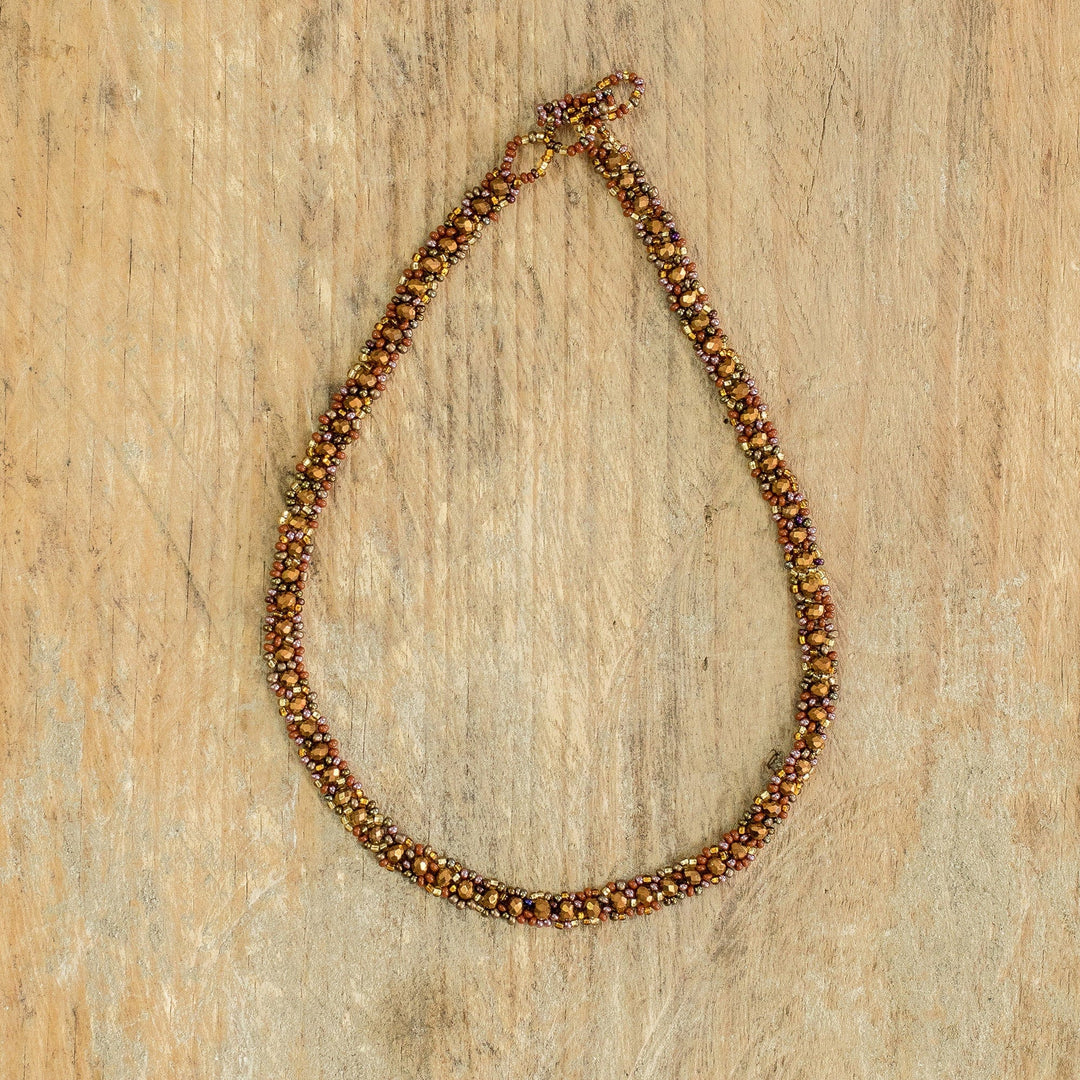 Glass and Crystal Beaded Necklace in Brown - Luminous Comet