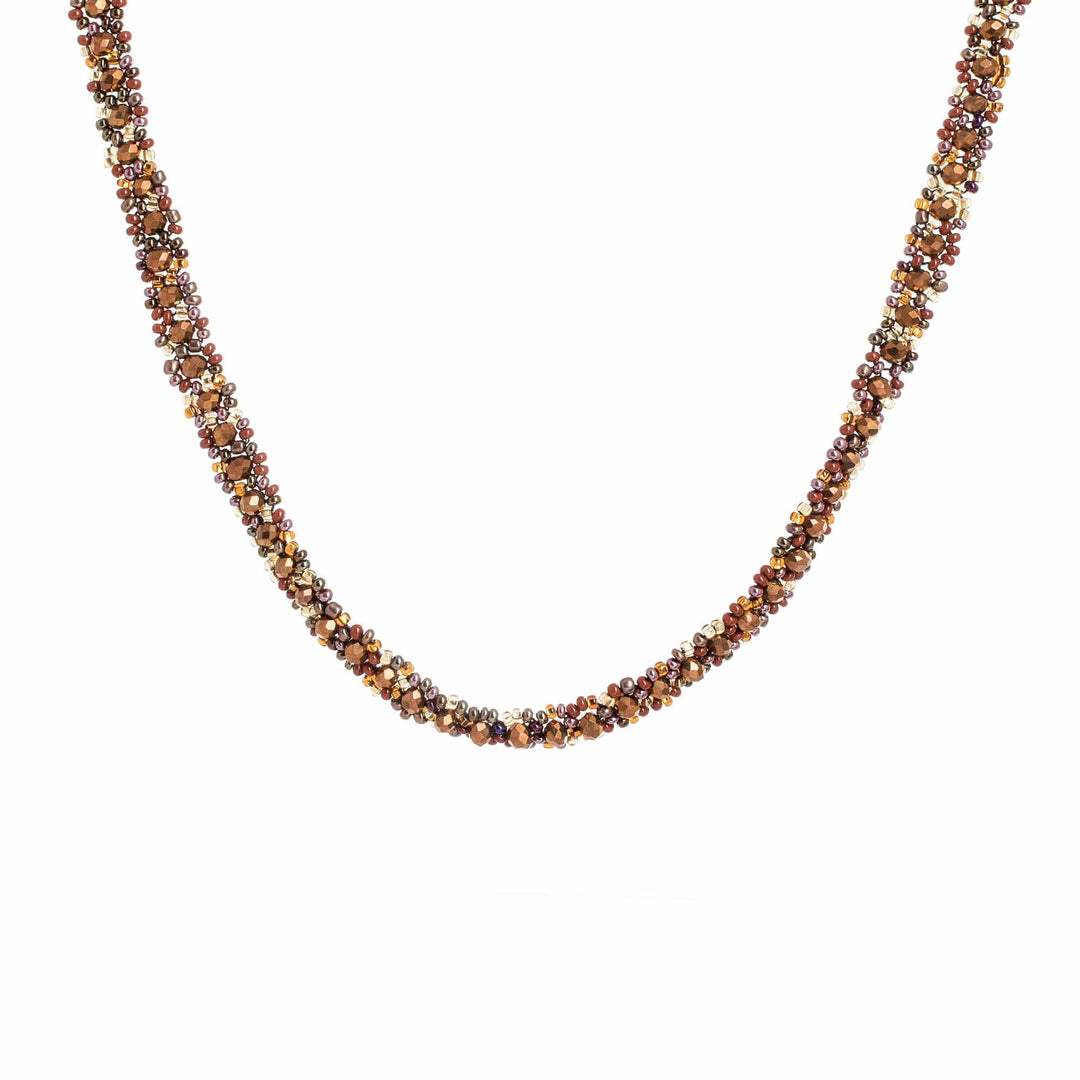Glass and Crystal Beaded Necklace in Brown - Luminous Comet