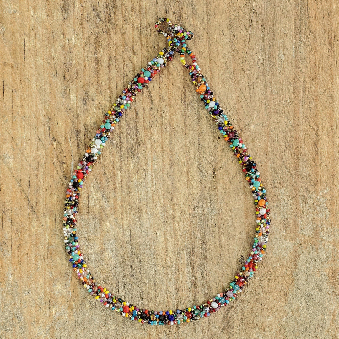 White Multicolor Beaded Necklace w/ Turquoise Stones – SewChy Designs and  More LLC