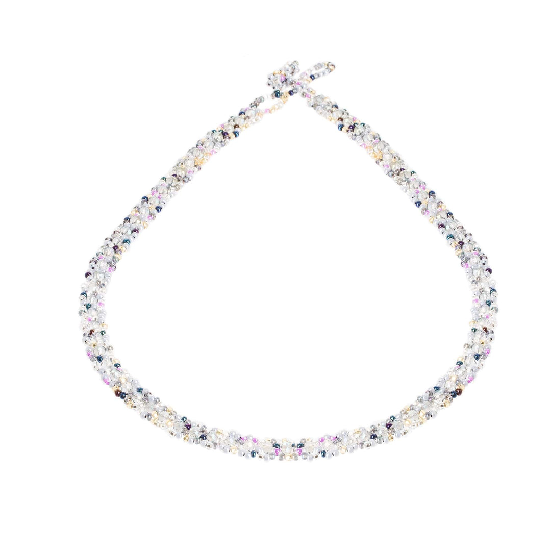 Handmade Glass and Crystal Beaded Necklace in Grey - Serene Morning