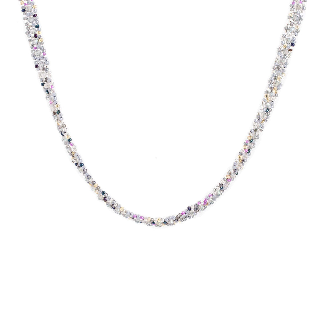 Handmade Glass and Crystal Beaded Necklace in Grey - Serene Morning