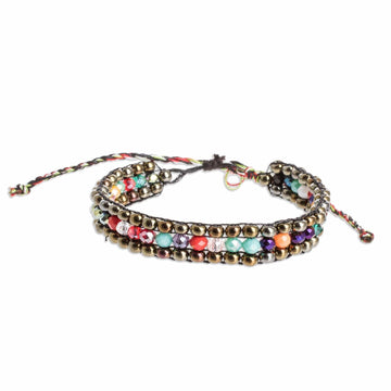 Colorful Glass and Crystal Beaded Bracelet from Guatemala - Dreams in Brown